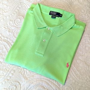 Men's big and tall Ralph Lauren soft touch three button  Polo in bright green